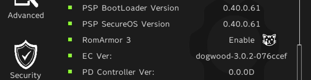 BIOS screenshot showing RomArmor 3 Enabled